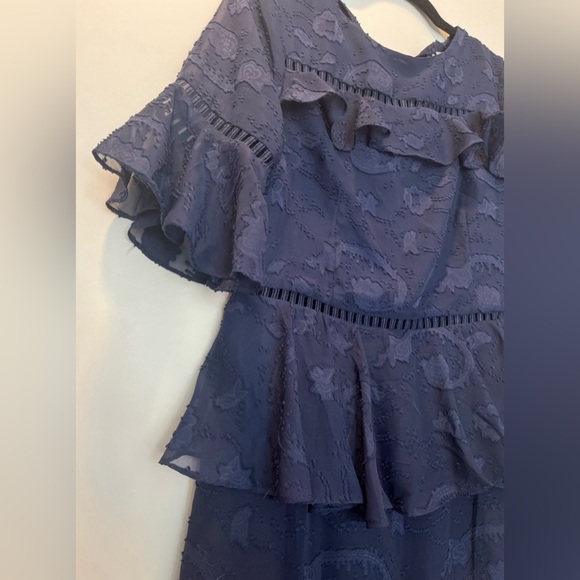 DARK PINK brand. High-low navy midi dress. Burn-out style - Picture 8 of 15